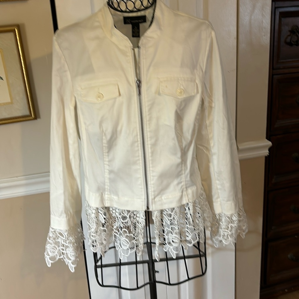 INC INTERNATIONAL CONCEPTS WHITE COTTON JACKET LACE TRIM SZ Medium SWEET MEADOW
